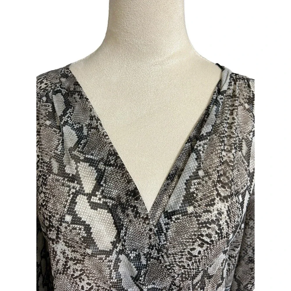 Zara Womens Sheer  Brown Black Bodysuit Snake Print Chiffon Long Sleeves Top  M
